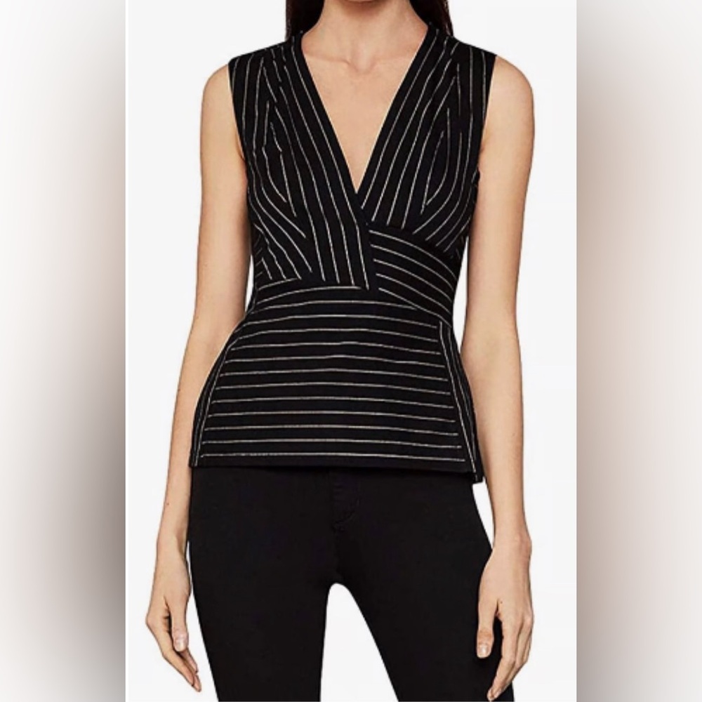NWT - BCBG MAXAZRIA Striped V-Neck Peplum Top - Size Medium
